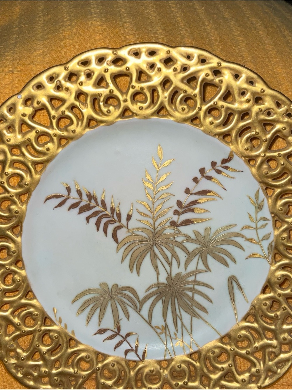 Antique Gold Filigree Decorative Plate with Gold Palm Motif - Picture 2 of 7